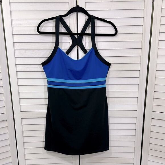 Speedo SwimDress Size 14 Racerback Black & Blue - Picture 2 of 9